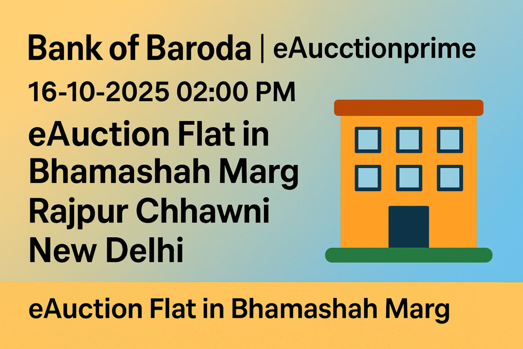 Bank of Baroda | eAuctionprime | 16-10-2025 02:00 PM | eAuction Flat in Bhamashah Marg | Rajpur Chhawni | New Delhi Bank of Baroda | eAuctionprime | 16-10-2025 02:00 PM | eAuction Flat in Bhamashah Marg | Rajpur Chhawni | New Delhi