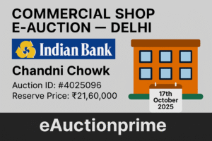 Indian Bank | eAuctionprime | 17-10-2025 11:00 AM | eAuction Commercial Shop in Chandni Chowk | New Delhi Indian Bank | eAuctionprime | 17-10-2025 11:00 AM | eAuction Commercial Shop in Chandni Chowk | New Delhi