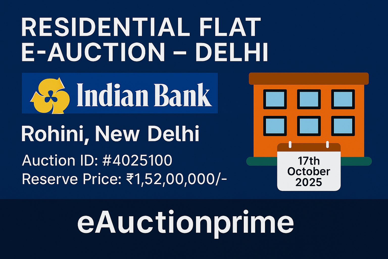Indian Bank | eAuctionprime | 17-10-2025 11:00 AM | eAuction Residential Property in Rohini | New Delhi Indian Bank | eAuctionprime | 17-10-2025 11:00 AM | eAuction Residential Property in Rohini | New Delhi