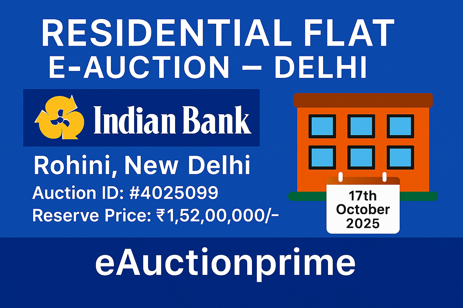 Indian Bank | eAuctionprime | 17-10-2025 11:00 AM | eAuction Residential Flat in Rohini | New Delhi Indian Bank | eAuctionprime | 17-10-2025 11:00 AM | eAuction Residential Flat in Rohini | New Delhi